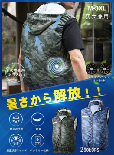 ファン付きベスト 扇風ベスト クーラー服 ベスト 作業服 12V高電圧出力 4段階調節 20000mAhバッテリー付き オールセット USB
