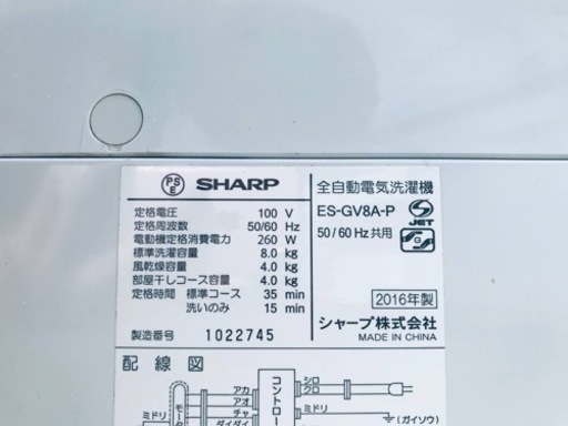 ④249番 SHARP✨全自動電気洗濯機✨ES-GV8A-P‼️