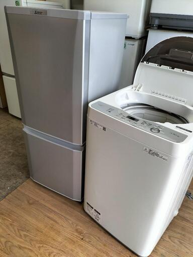 新生活応援家電セット！！No８６ ミツビシ　MR-P15D-S　2ドア冷凍冷蔵庫　146L　2019年製・シャープ　ES-GE4C-T 全自動洗濯機  4.5Kg 2018年製 2点セット！！