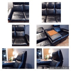 ☑️メル売約済　馬場家具本革張り40万電動リクライニング3人掛けソファー超極上コンディション