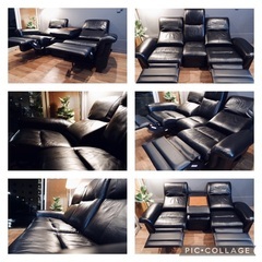 ☑️メル売約済　馬場家具本革張り40万電動リクライニング3人掛けソファー超極上コンディション