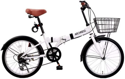 ★6月1日に新品で購入の未使用品：ARCHNESS 206-1 折りたたみ自転車 20インチ 6段変速 ワイヤー錠・LEDライト　本体カラーホワイト　子供から大人まで：適応身長145cm以上、体重75kg未満 販売証明書、取り扱い説明書付き
