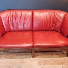 ☑️ヤフ売約済　奇跡の芸術アンティークマルニ本革65万地中海ロイヤル3人掛けソファー　カリモク