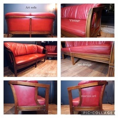 ☑️ヤフ売約済　奇跡の芸術アンティークマルニ本革65万地中海ロイヤル3人掛けソファー　カリモク