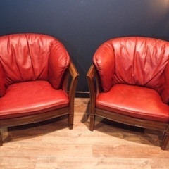 ☑️ヤフ売約済　Vintageマルニ木工70万地中海ロイヤル本革1人掛けソファー×2
