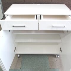 ミドルレンジボード 幅88.4㎝ 白 鏡面仕上げ キッチンボード 食器棚 