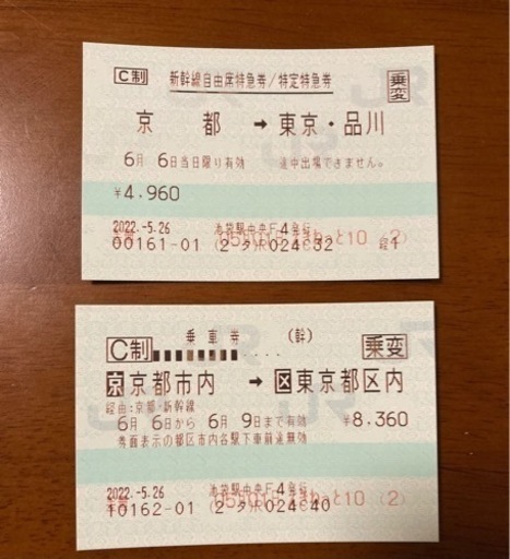 新幹線自由席【6/6限定】京都→東京