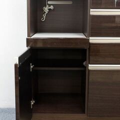 ニトリ キッチンボード ポスティア 幅100 ハイグロスブラウン ブルモーション 食器棚 2018年製   中古家具 店頭引取歓迎 R5988)