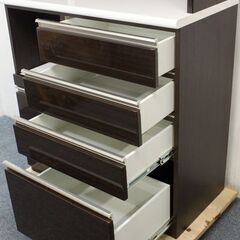 ニトリ キッチンボード ポスティア 幅100 ハイグロスブラウン ブルモーション 食器棚 2018年製   中古家具 店頭引取歓迎 R5988)