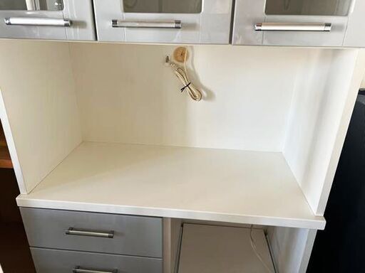 グレー×ホワイト キッチンボード 食器棚 キッチン収納 180cm×89cm×42cm 炊飯器/オーブンレンジ