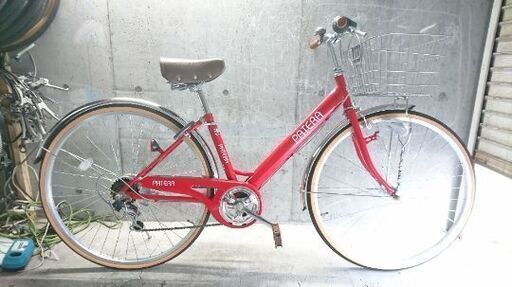 自転車中古 PATERA 外装6段変速 オートライト カゴ鍵付き タイヤ27インチ カラーレッド