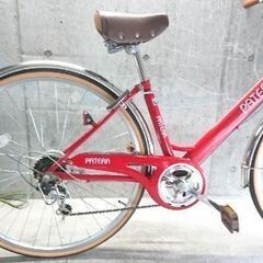 自転車中古 PATERA 外装6段変速 オートライト カゴ鍵付き タイヤ27インチ カラーレッド 自転車中古 PATERA 外装6段変速 オートライト カゴ鍵付き タイヤ27