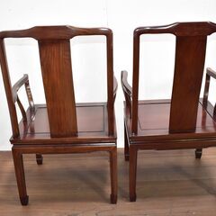 【ヤ取終了9/9】≪ zy479≫美品 中国 アンティーク 高級 ダイニング アーム チェア 2脚セット 花梨/かりん 40601-02