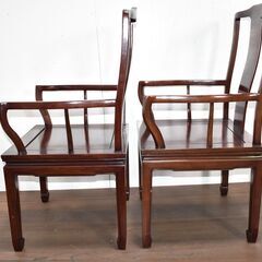【ヤ取終了9/9】≪ zy479≫美品 中国 アンティーク 高級 ダイニング アーム チェア 2脚セット 花梨/かりん 40601-02