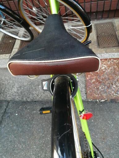変速付きライトグリーンオシャレ自転車 カゴ＆カギ（オプション）付