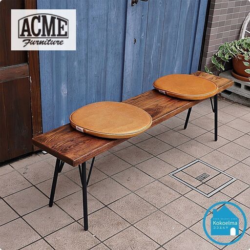 ACME Furniture(アクメファニチャー) GRANDVIEW(グランビュー)ベンチ/クッション付です。天然木とスチールの組み合わせがインダストリアルな印象に。ブルックリンスタイルなどに♪CE324