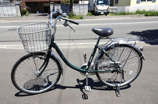 24インチ 自転車 3段切換 ママチャリ グリーン色 カギ 荷台 オート