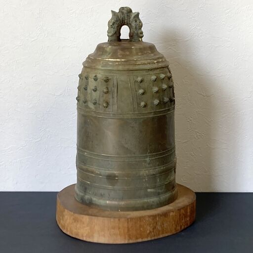 古い釣鐘 直径約30cm 20kg 双竜吊手 梵鐘 半鐘 青銅 京都 寺院所蔵 骨董 A1BQ0703