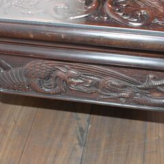 【ジモ取引終了6/28】≪y300≫良品 中澤唐木 高級 総紫檀 彫刻 ガラス天板 座卓/ローテーブル 日本伝統工芸/和製【240万】和室 40604-05