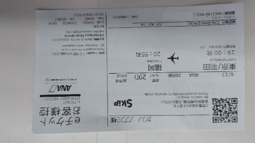 ６月１３日、月曜日、１９時発、羽田空港から福岡空港迄２１時着