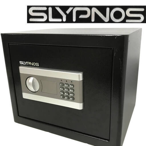 FI8/27　美品 SLYPNOS 金庫 テンキー式 電子金庫 28L 黒 緊急キー 鍵 取扱説明書付 防犯金庫 家庭用 店舗用 警報アラーム付き ブラック