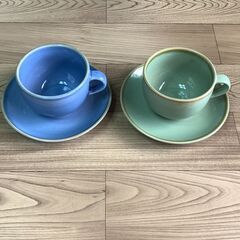 【終了】コーヒー紅茶カップ＆ソーサ―　ブルー系グリーン系2色セットペア