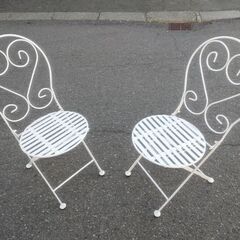 ガーデニング チェア 2脚◆テラス 椅子◆ホワイト 白◆折り畳み可能