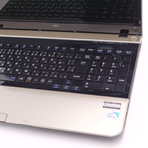 中古美品 15.6型 金色 ノートパソコン NEC PC-LS150LS6G Celeron 4GB 750GB DVDマルチ 無線 Wi-Fi有 カメラ Windows10 Office