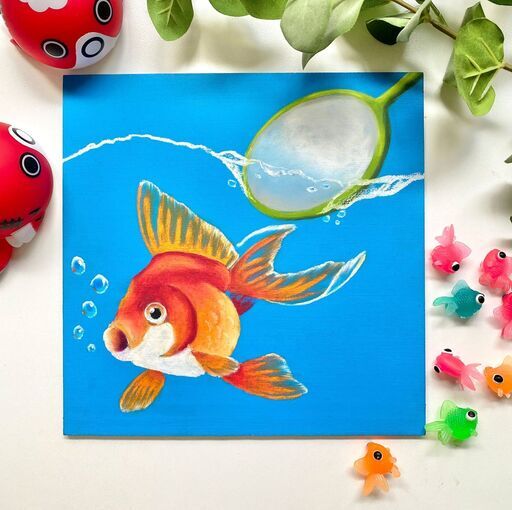 金魚/ひょうたん/瓢箪/開運/幸運/福/ハンドメイド /チョークアート/絵画 金魚/ひょうたん/開運/幸運/福/ハンドメイド /チョークアート/絵画