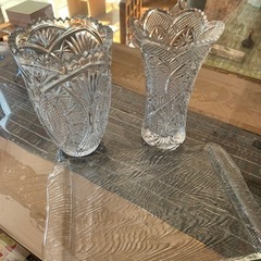 クリスタル花瓶　ガラス大皿　セット
