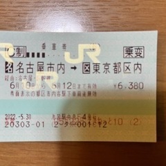 名古屋→東京都区内　乗車券のみ&6/12まで