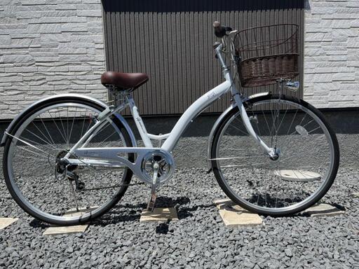 自転車 26インチ 6段変速 オートライト付き 白色