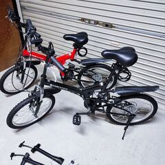 2台 20インチ折りたたみ自転車 MTBタイプ 6段変速 ダブルサスペンション