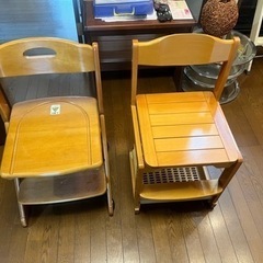 (現状品2点セット)木製学習机用椅子のみキャスター付高さ調整可