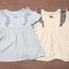 姉妹 双子コーデ 半袖Tシャツ 白＆水色 120