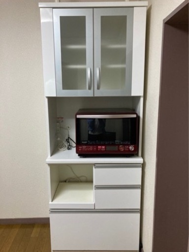 【値下しました】松田家具　キッチンボード　　食器棚　ホワイト・シルバー