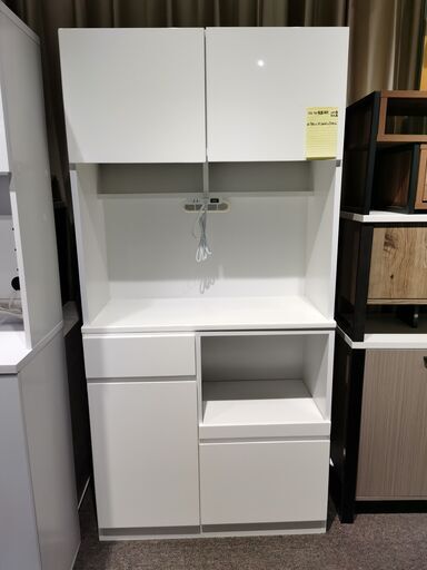 新品　完成品食器棚 鏡面仕上げ 幅90cm　　在庫処分　キッチンラック