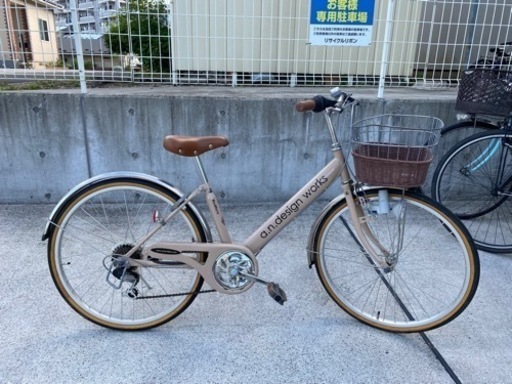 an design 24インチ 6段変速 ミルクティー ジュニア 子供 小学生 中古 自転車