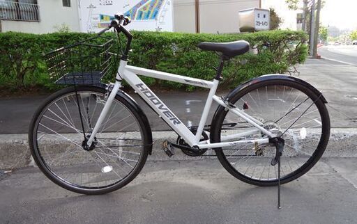 自転車 27インチ 6段変速 鍵 ライト 付き ホワイト系 シティサイクル