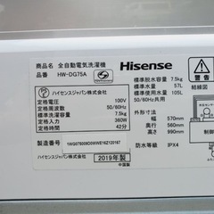 ✨2019年製✨927番 Hisense✨電気洗濯機✨HW-DG75A‼️