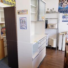 松田家具】スライドテーブル付 キッチンボード（ホワイト）幅118cm×高 