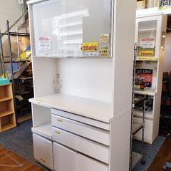 松田家具】スライドテーブル付 キッチンボード（ホワイト）幅118cm×高 