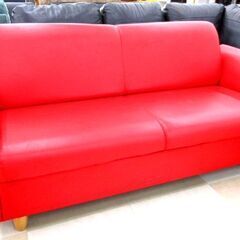 状態良好 3人掛けソファ W176×H75cm 赤系 脚付き リビング家具 合