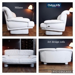 ☑️メル売約済　Chateau d’axミラノ90’s一流シャトーダックス2〜3人掛け30万本革ソファー