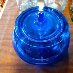 青いガラスのキャニスター ガラス　/BJ-0575  南