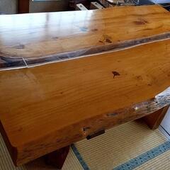 【近郊ならお届けも検討可】天然木　ダイニングテーブルセット　　一枚板　長椅子2脚