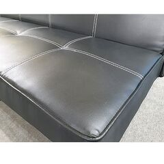 札幌【白いステッチのソファベッド】幅168cm モノトーン 合皮 合成皮革 