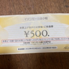 【ネット決済】イオンモール新小松500円券