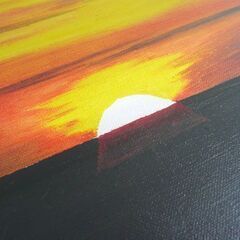 谷村一男作 油彩画 『沈む太陽』 F3 2013.3.7 夕日 海 夕焼け 額付き K.