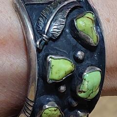 レア一点物)シルバー925バングル グリーンターコイズ(値引き交渉可能)